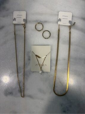 ATOLEA Gold Layered Necklace Set with Pearl Pendant